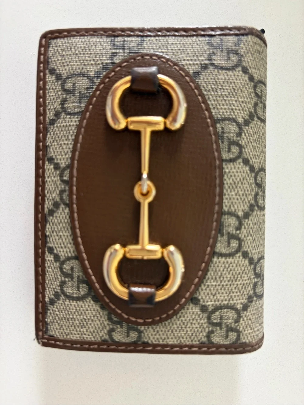 Gucci Beige GG Supreme Canvas Wallet with Brown Leather and Gold Horsebit - Picture 6 of 6